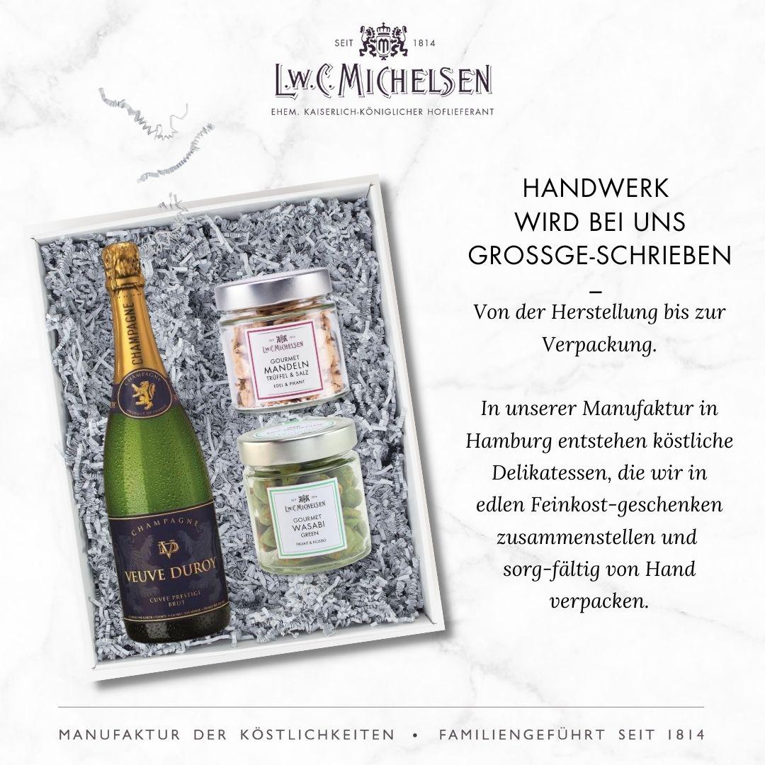 E&V No3 - Champagner-Geschenk mit Trüffelmandeln & Gourmet-Snacks
