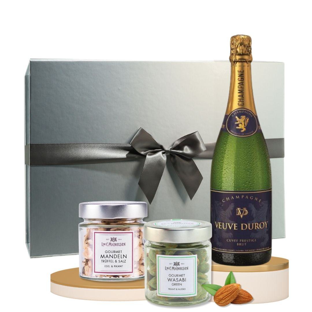 E&V No3 - Champagner-Geschenk mit Trüffelmandeln & Gourmet-Snacks