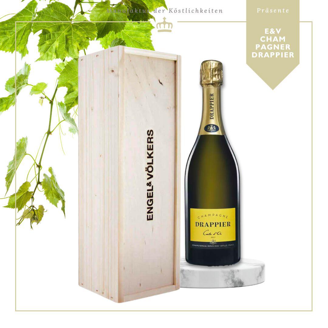 E&V - Champagner Drappier in Holzkiste