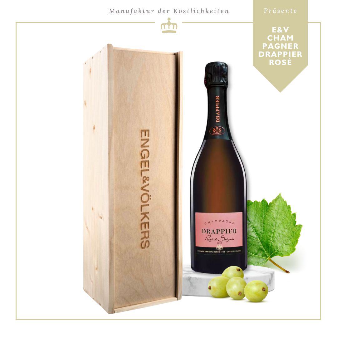 E&V - Champagner Drappier Rose in Holzkiste